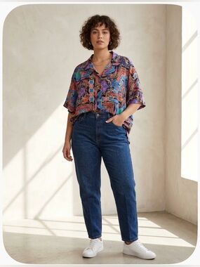 DG2 by Diane Gilman Navy Multicolor Paisley Button Down Shirt
